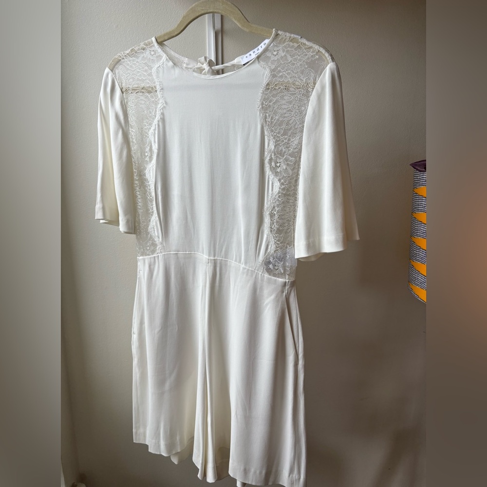Sandro Ivory Lace Detail Top